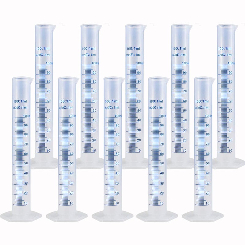 GRRONZEE 10Pack 100ml Plastic Graduated Cylinder, Plastic Measuring Cylinder Set, 2-Sided Marking Lab Cylinders, Clear Science Measuring Cylinder for Home and School Science, Laboratory Supplies - Image 1